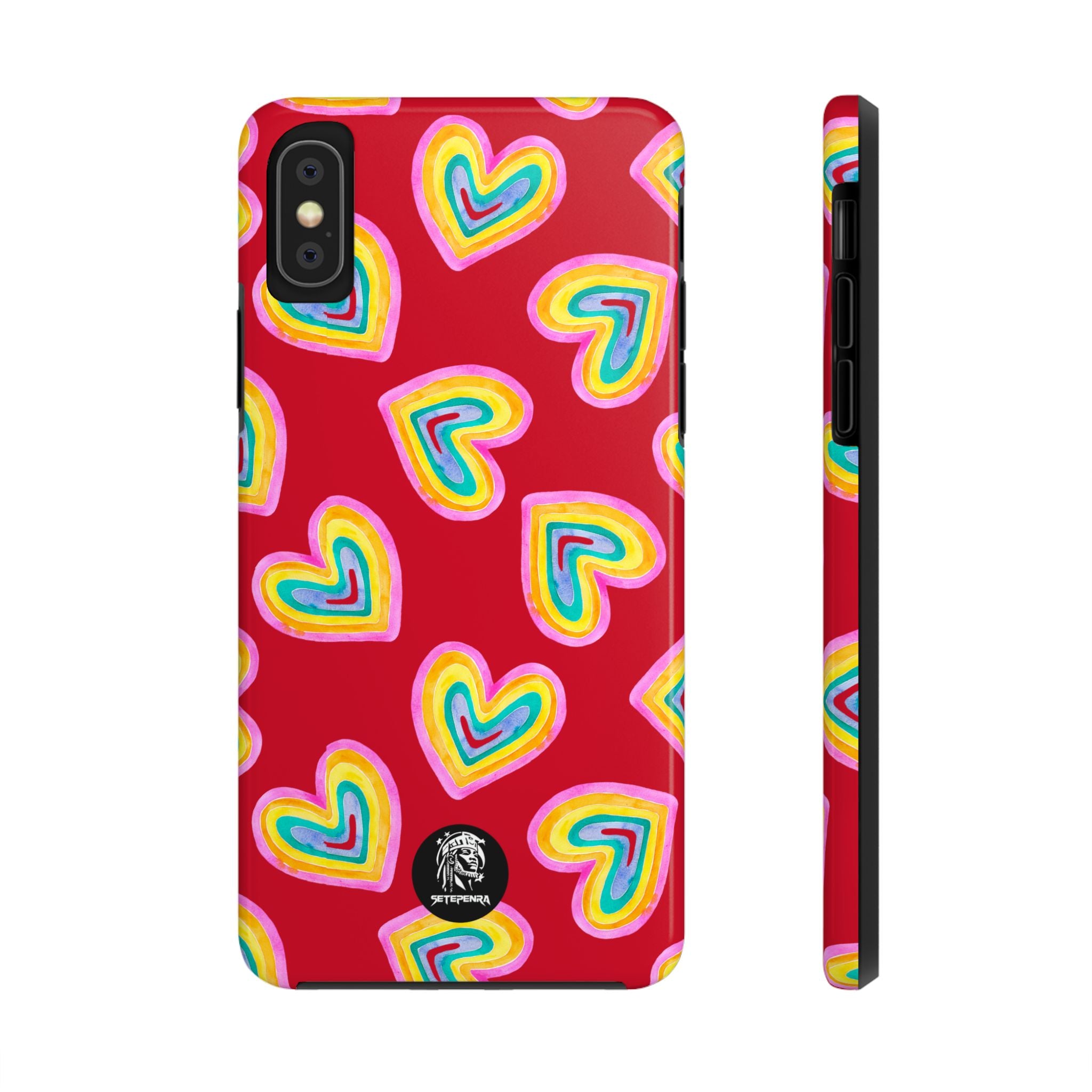 Rainbow Heart Tough Phone Case (For iPhone, Galaxy & More) - Dark Red SETEPENRA Phone Case.