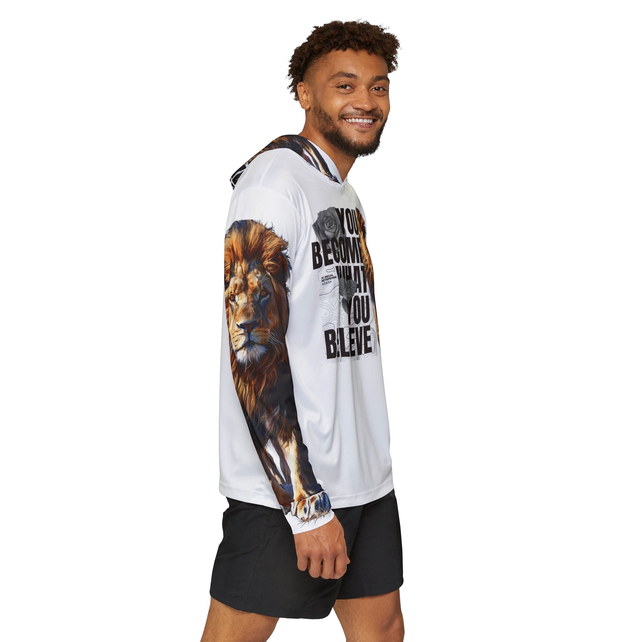 You Become What You Believe Men's Sports Warmup Hoodie (White) SETEPENRA All Over Prints.