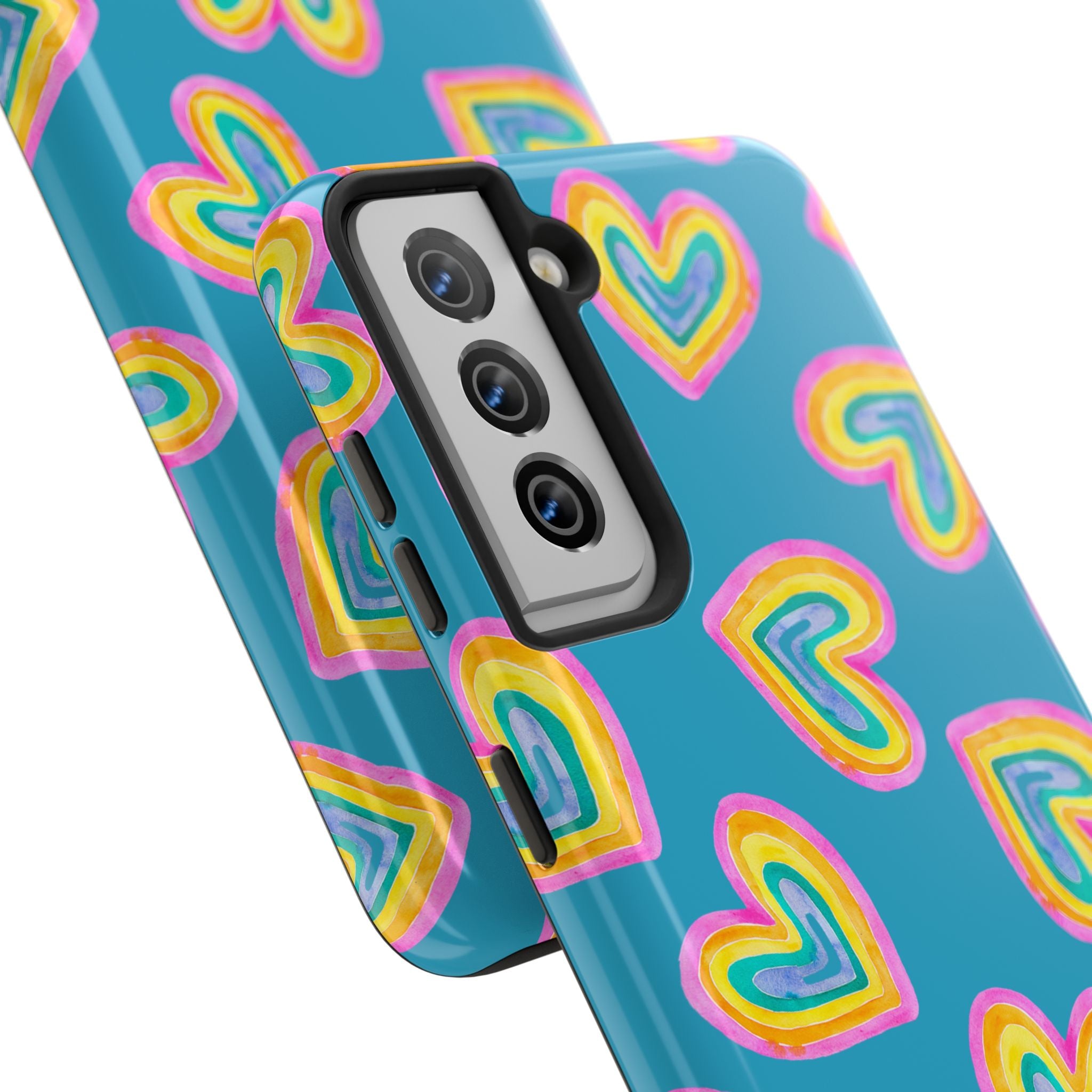 Rainbow Heart Tough Phone Case (For iPhone, Galaxy & More) - Turquoise