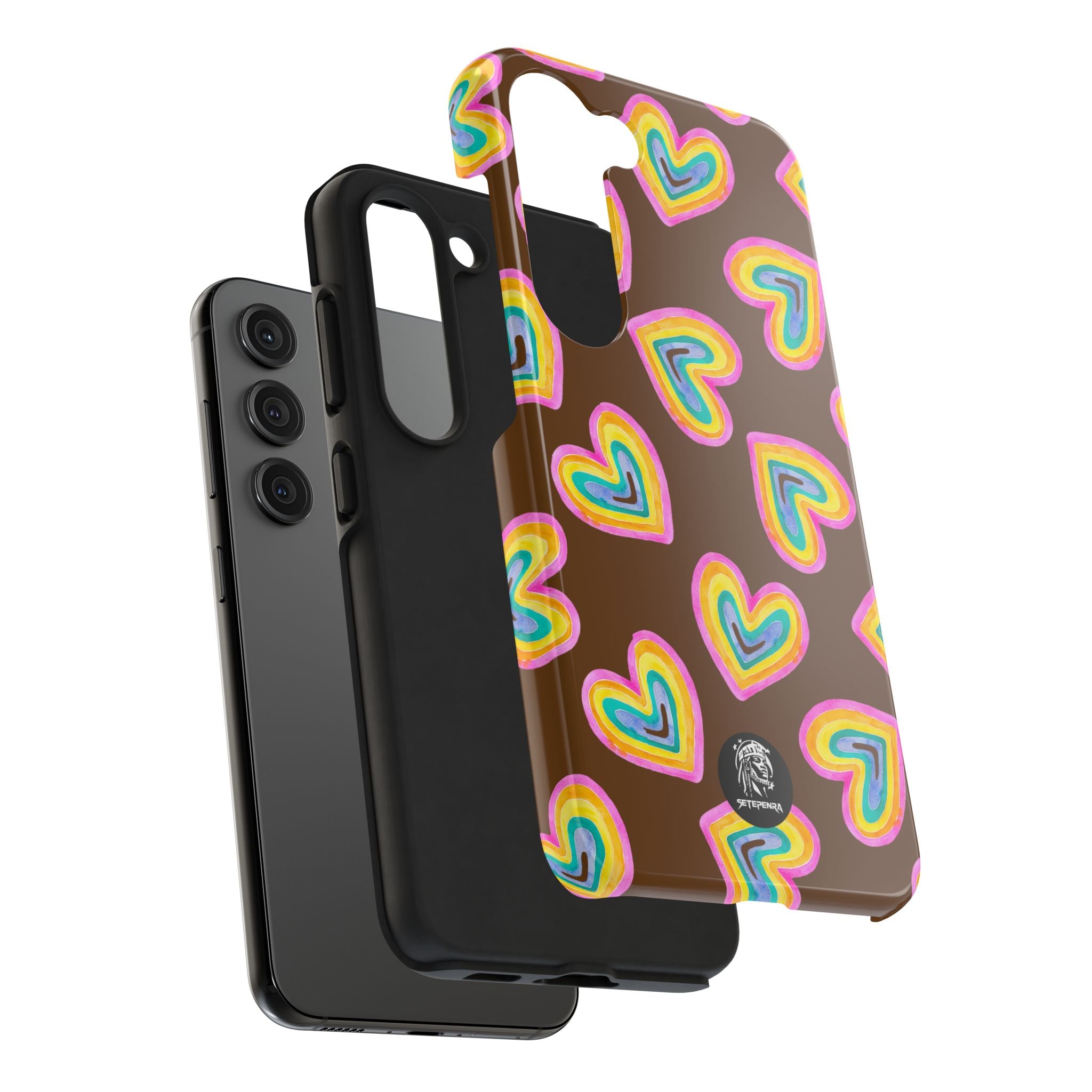 Rainbow Heart Tough Phone Case (For iPhone, Galaxy & More) - Brown