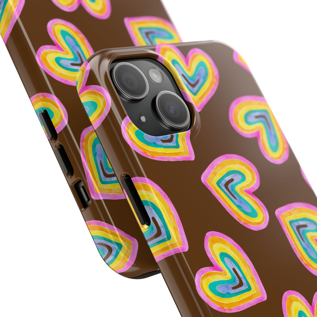 Rainbow Heart Tough Phone Case (For iPhone, Galaxy & More) - Brown
