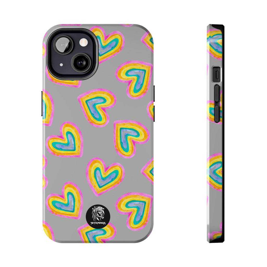 Rainbow Heart Tough Phone Case (For iPhone, Galaxy & More) - Light Grey