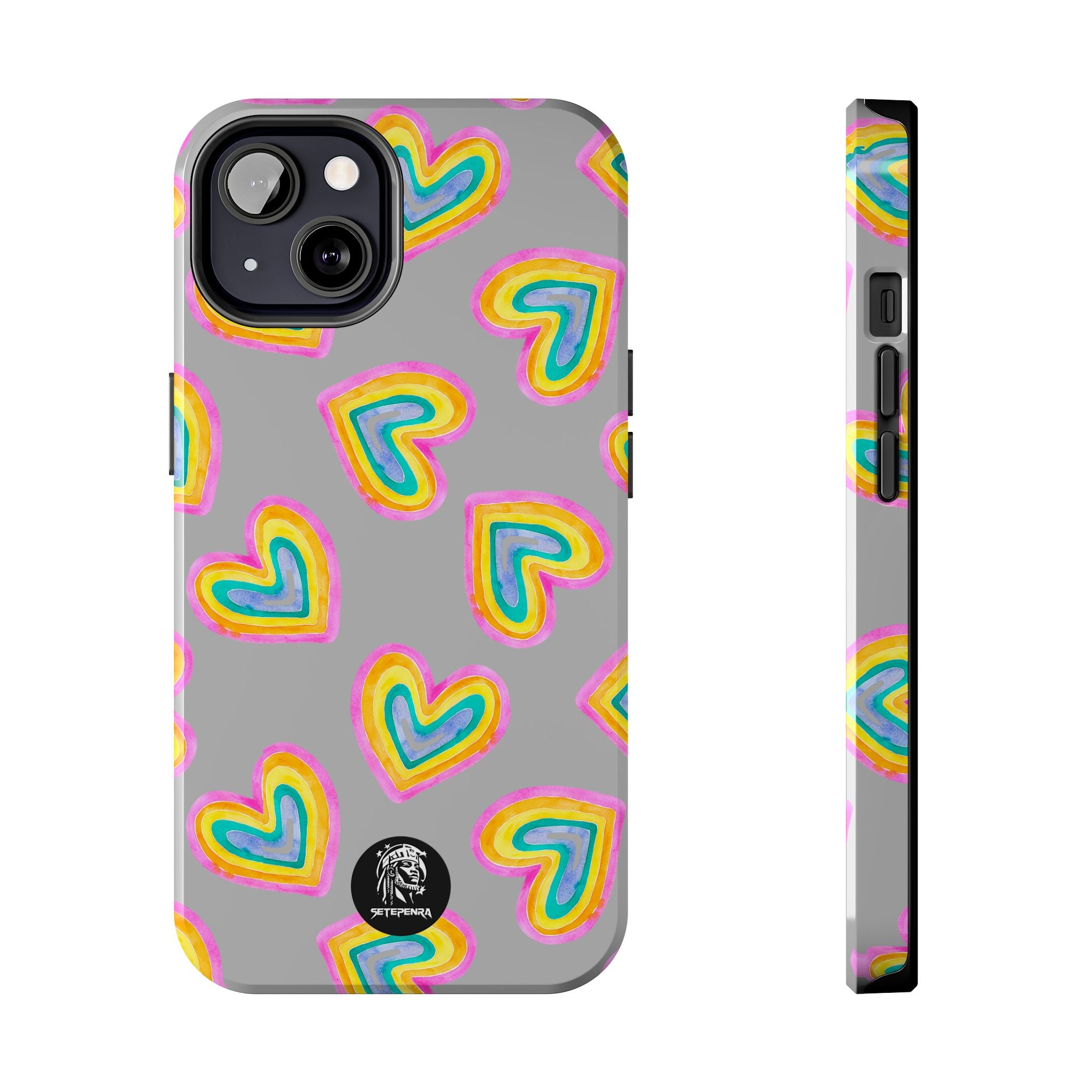 Rainbow Heart Tough Phone Case (For iPhone, Galaxy & More) - Light Grey