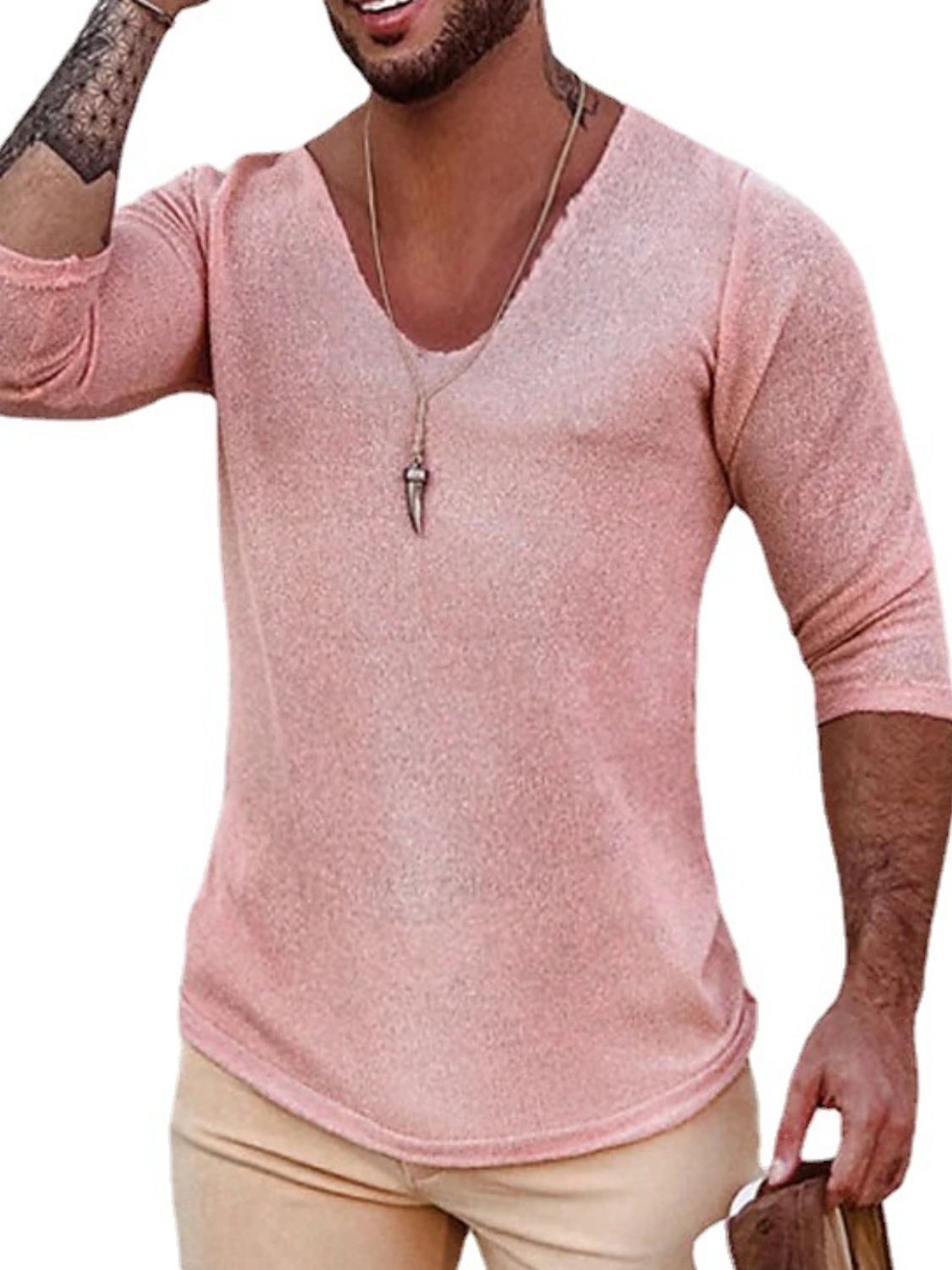 Men's Full Size V-Neck Long Sleeve T-Shirt Plus Size SETEPENRA .
