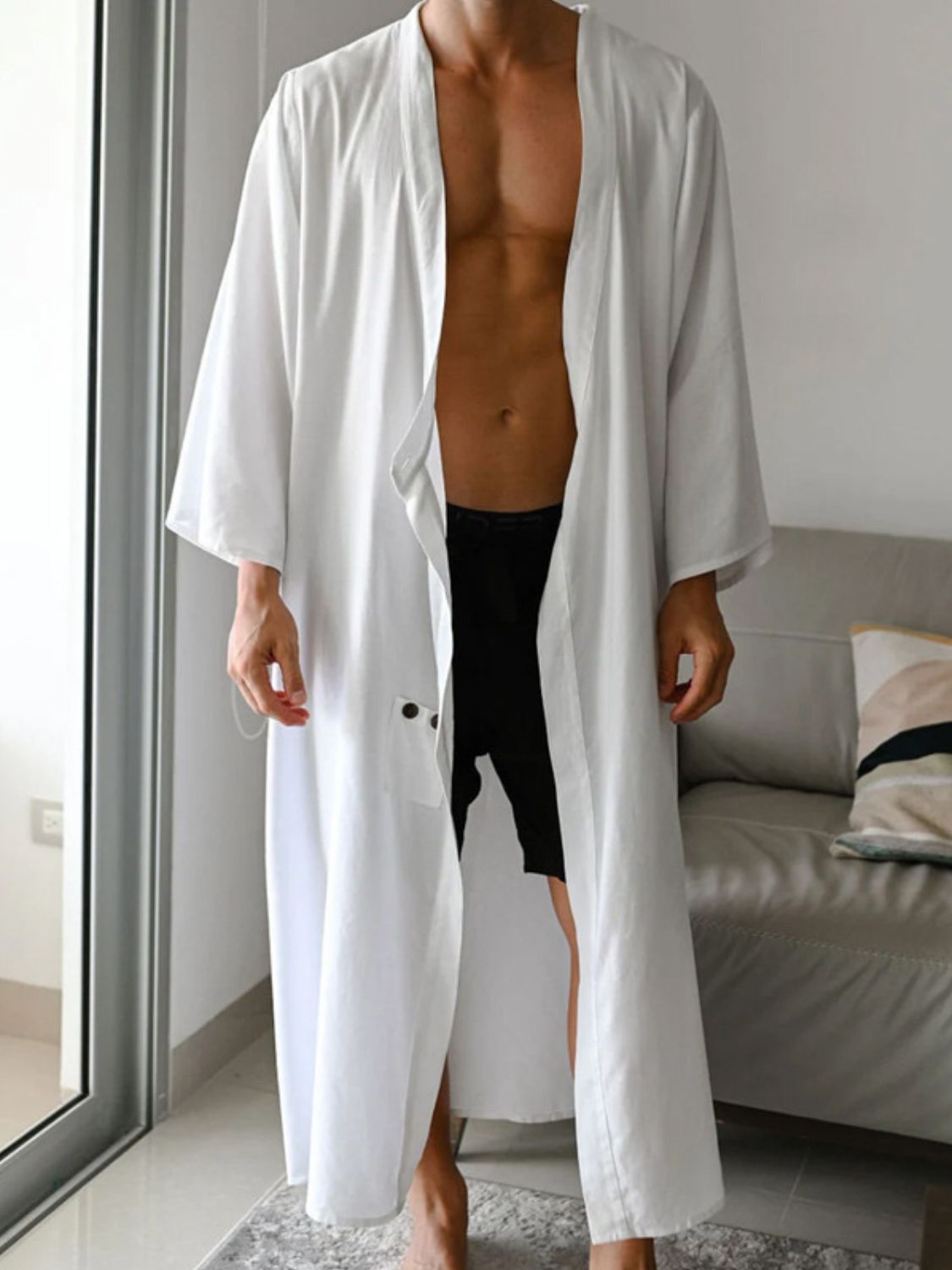 Men's Full Size Button Detail Long Sleeve Cover-Up Plus Size SETEPENRA .