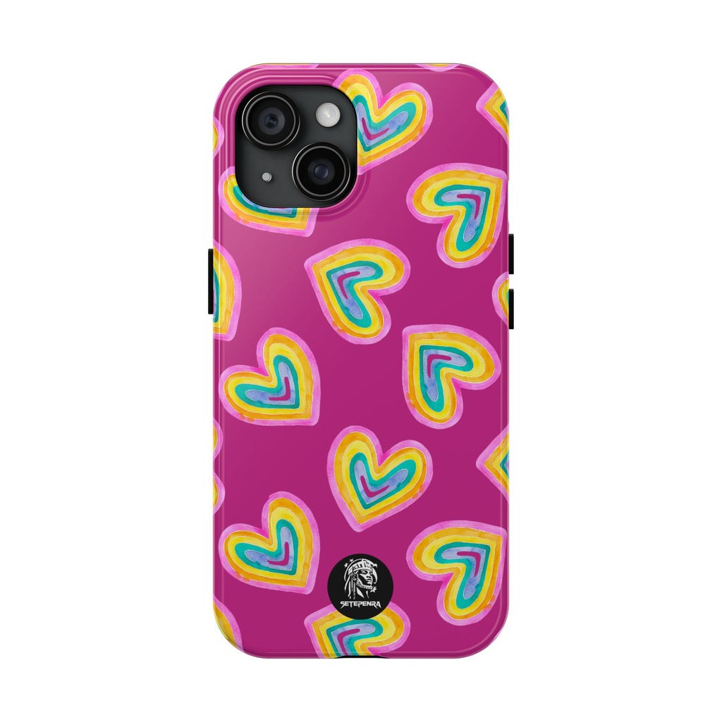 Rainbow Heart Tough Phone Case (For iPhone, Galaxy & More) - Pink