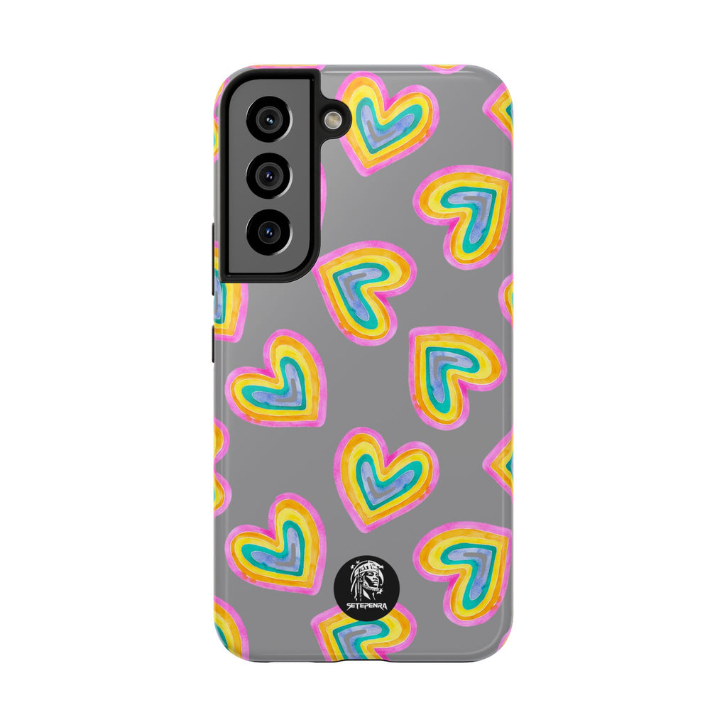 Rainbow Heart Tough Phone Case (For iPhone, Galaxy & More) - Grey