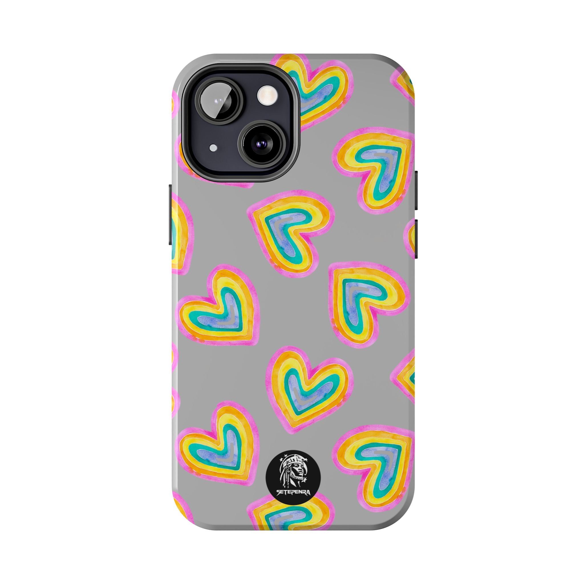 Rainbow Heart Tough Phone Case (For iPhone, Galaxy & More) - Light Grey