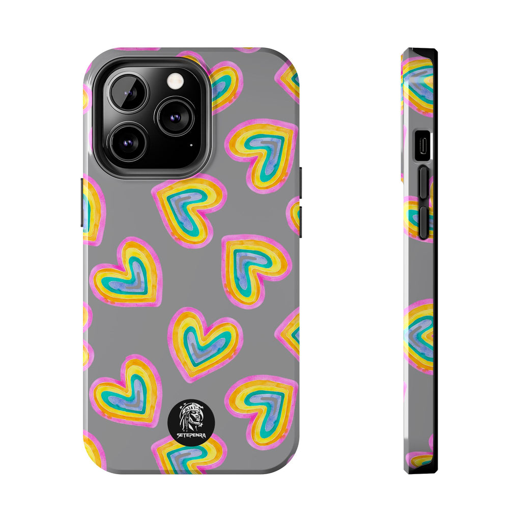 Rainbow Heart Tough Phone Case (For iPhone, Galaxy & More) - Grey SETEPENRA Phone Case.