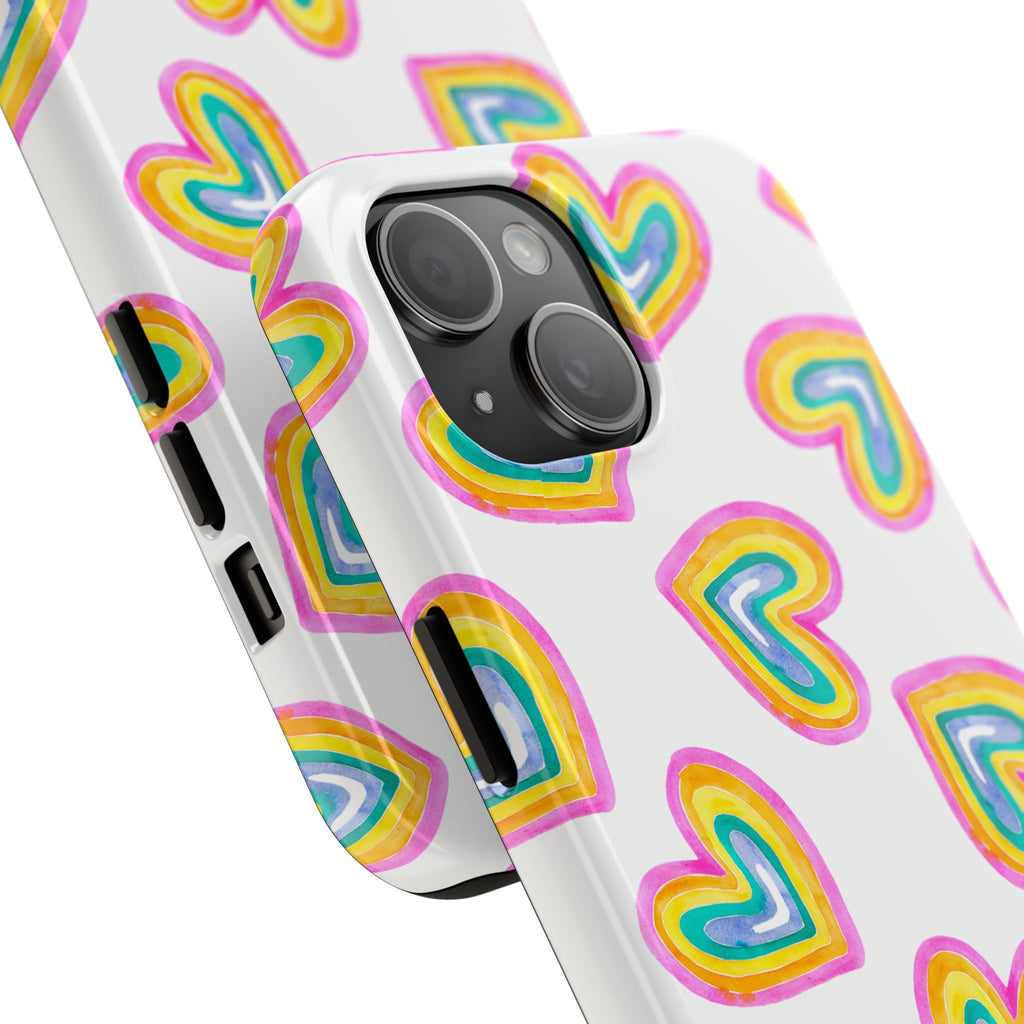 Rainbow Heart Tough Phone Case (For iPhone, Galaxy & More) - White