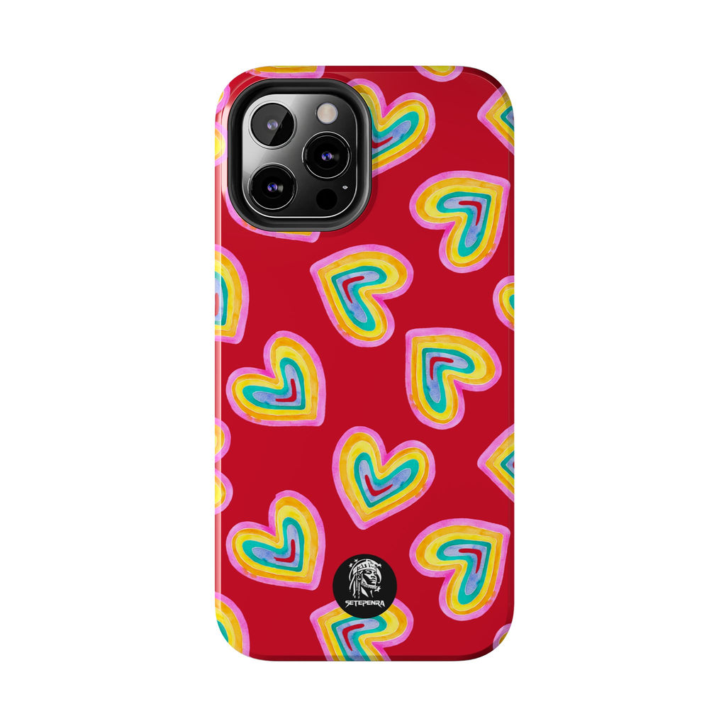 Rainbow Heart Tough Phone Case (For iPhone, Galaxy & More) - Dark Red