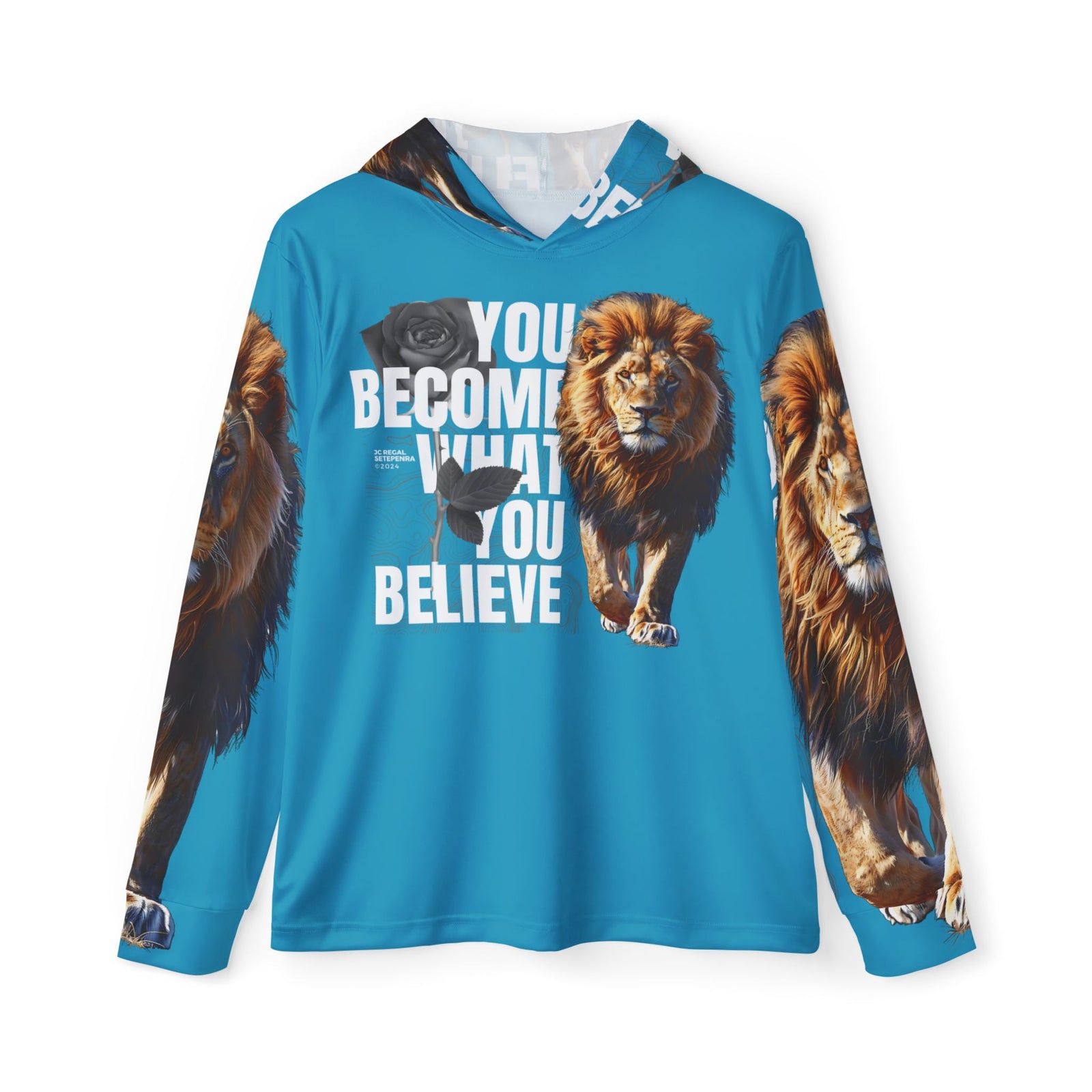 You Become What You Believe Men's Sports Warmup Hoodie (Turquoise) SETEPENRA All Over Prints.