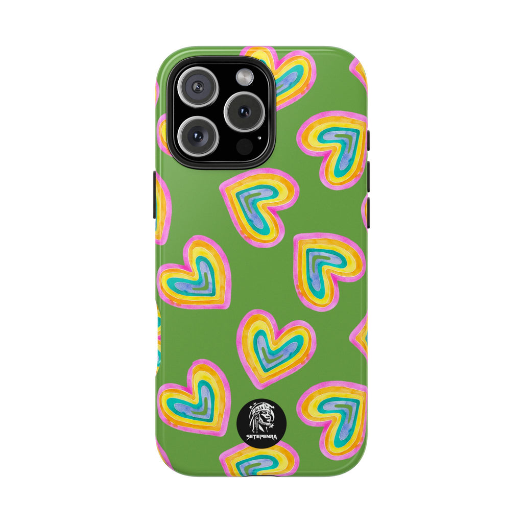 Rainbow Heart Tough Phone Case (For iPhone, Galaxy & More) - Green