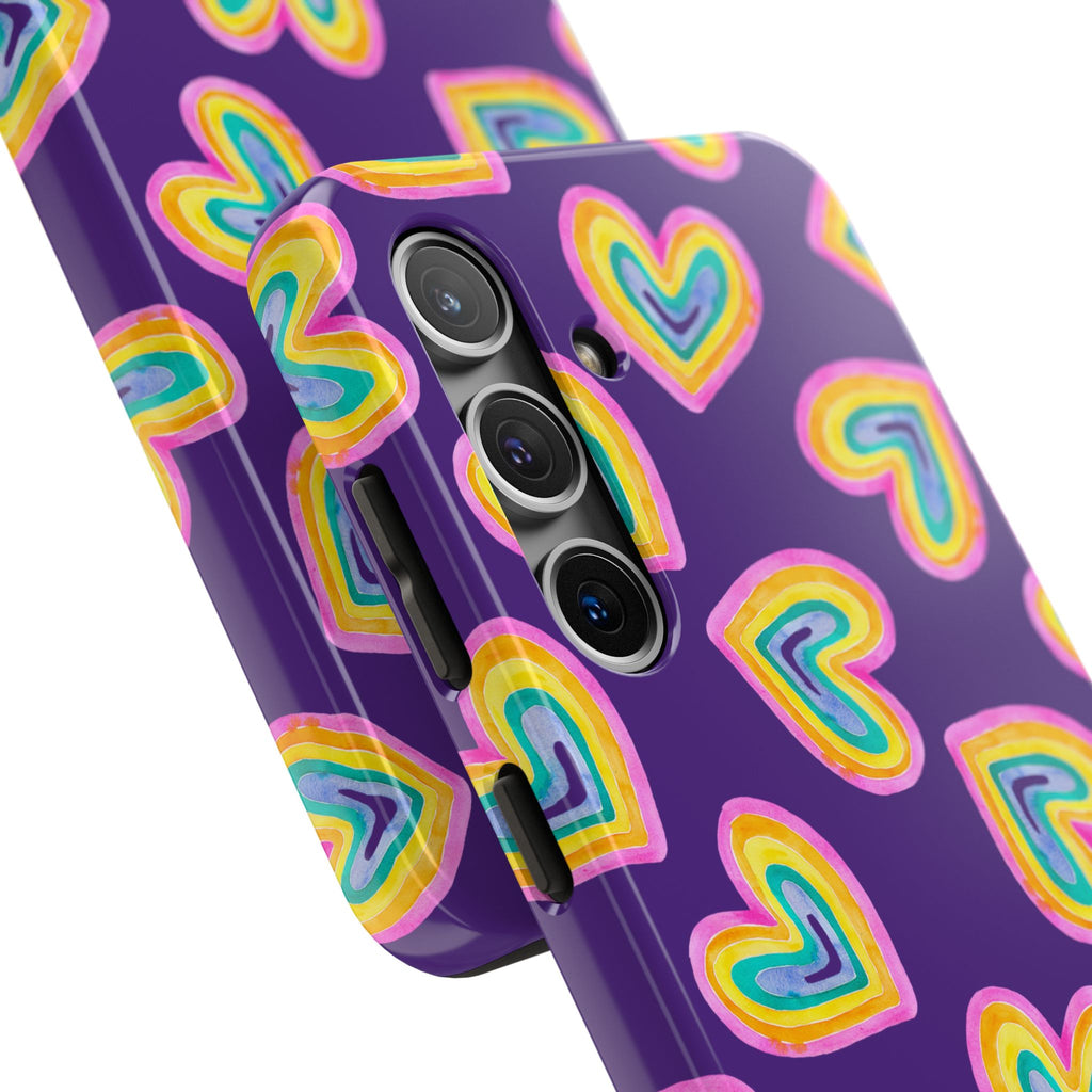 Rainbow Heart Tough Phone Case (For iPhone, Galaxy & More) - Purple