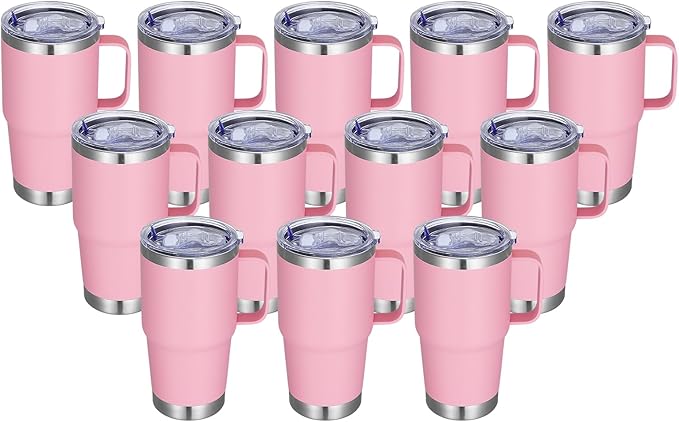 Stainless Steel Double Wall Insulated Travel Mug With Handle And Straw Lid, 20oz (1, 6, 12 Pack Sets In Various Colors)