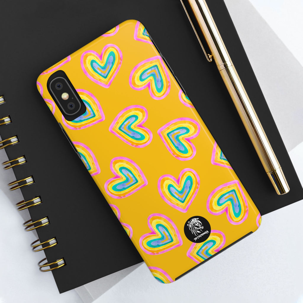 Rainbow Heart Tough Phone Case (For iPhone, Galaxy & More) - Yellow