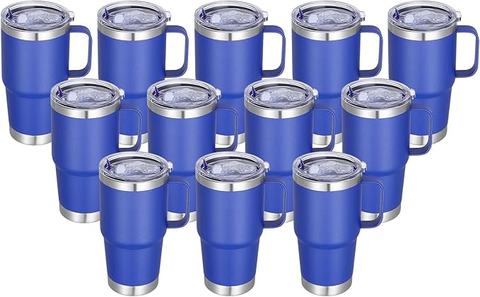 Stainless Steel Double Wall Insulated Travel Mug With Handle And Straw Lid, 20oz (1, 6, 12 Pack Sets In Various Colors)