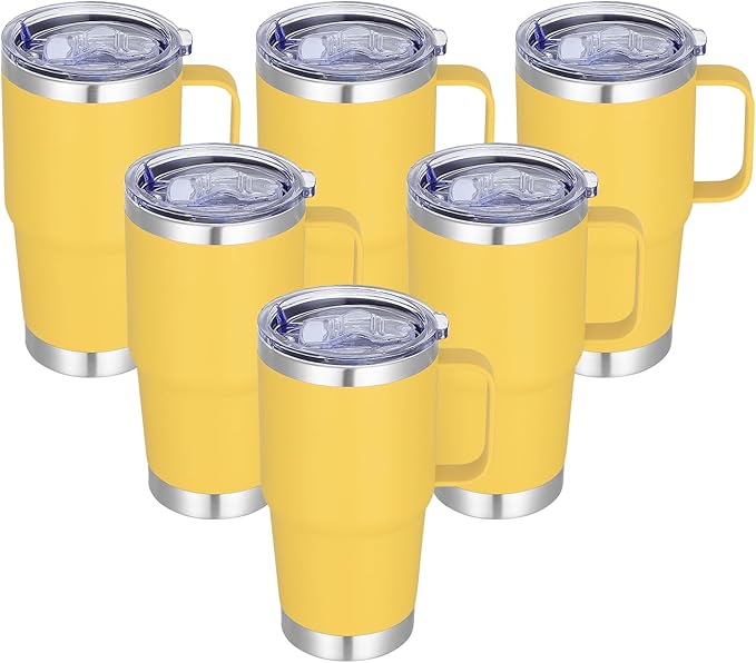 Stainless Steel Double Wall Insulated Travel Mug With Handle And Straw Lid, 20oz (1, 6, 12 Pack Sets In Various Colors)