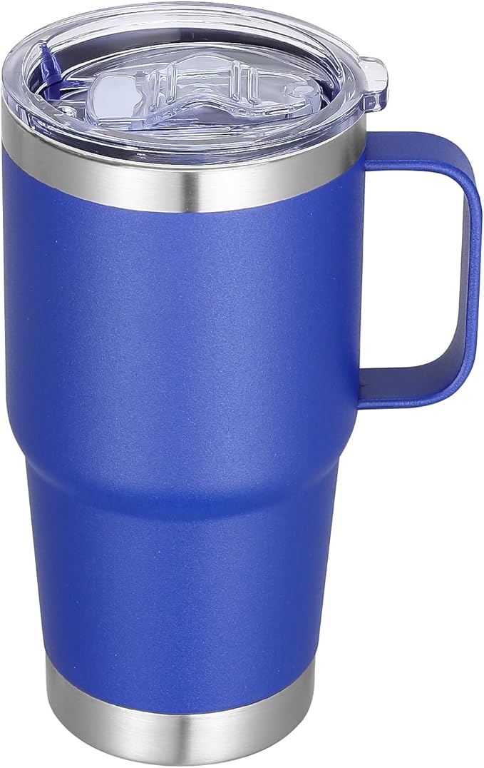 Stainless Steel Double Wall Insulated Travel Mug With Handle And Straw Lid, 20oz (1, 6, 12 Pack Sets In Various Colors)