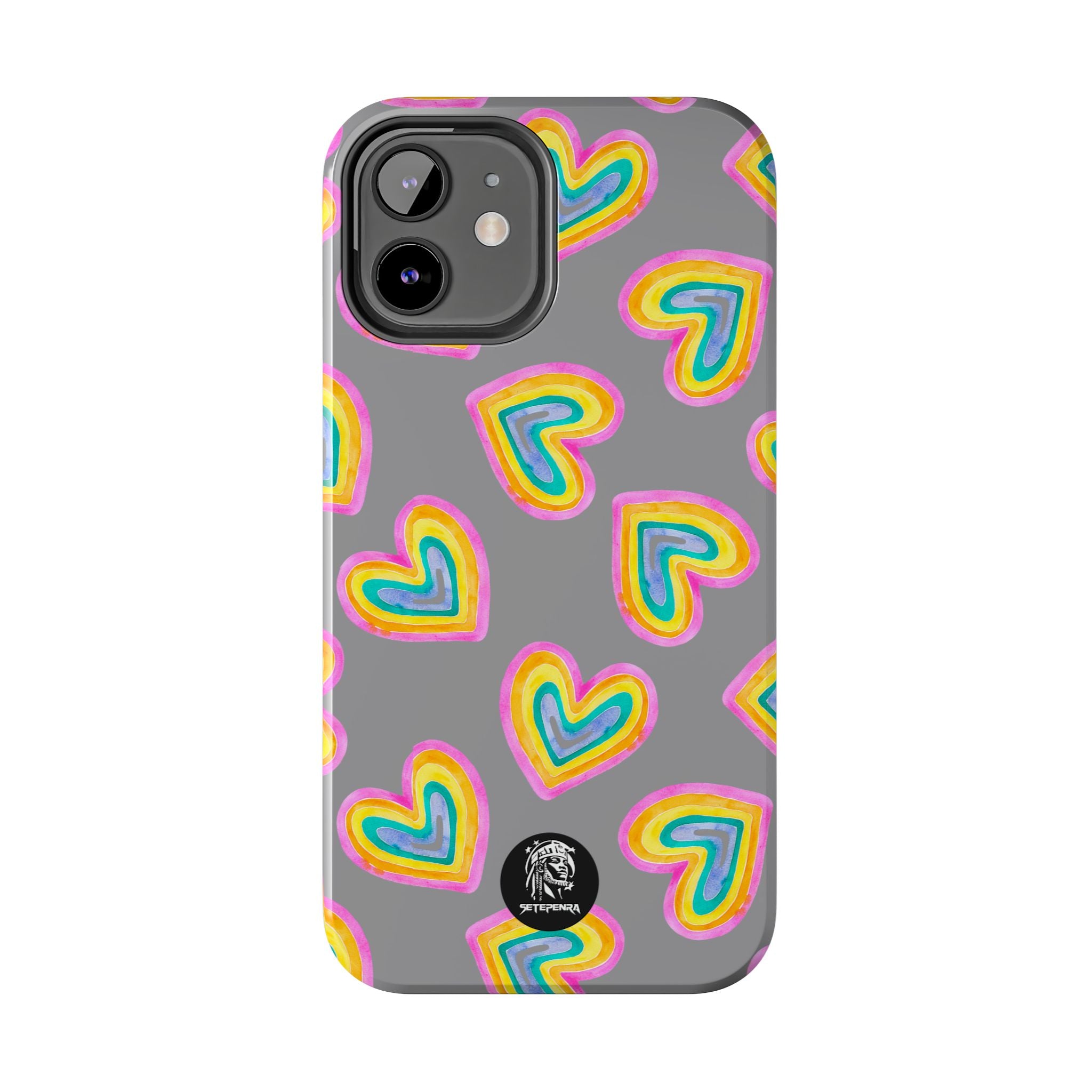 Rainbow Heart Tough Phone Case (For iPhone, Galaxy & More) - Grey
