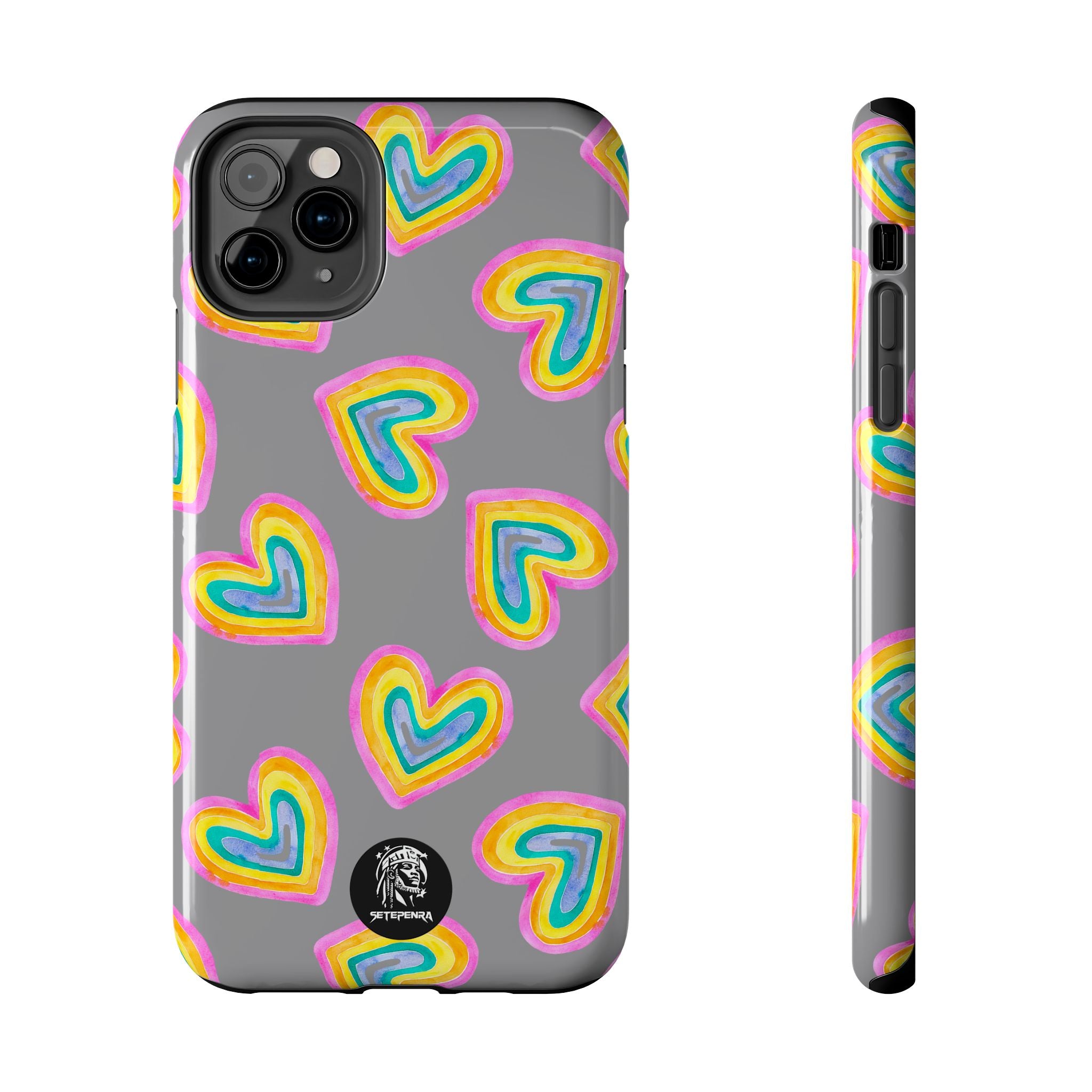 Rainbow Heart Tough Phone Case (For iPhone, Galaxy & More) - Grey SETEPENRA Phone Case.