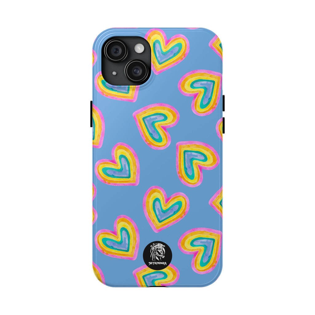 Rainbow Heart Tough Phone Case (For iPhone, Galaxy & More) - Light Blue