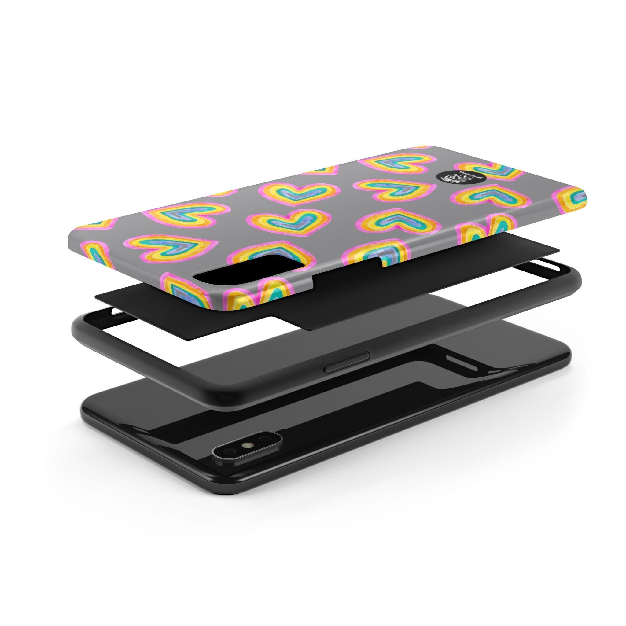 Rainbow Heart Tough Phone Case (For iPhone, Galaxy & More) - Grey