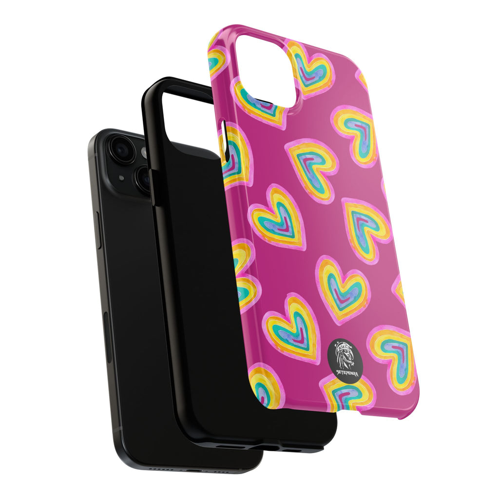 Rainbow Heart Tough Phone Case (For iPhone, Galaxy & More) - Pink