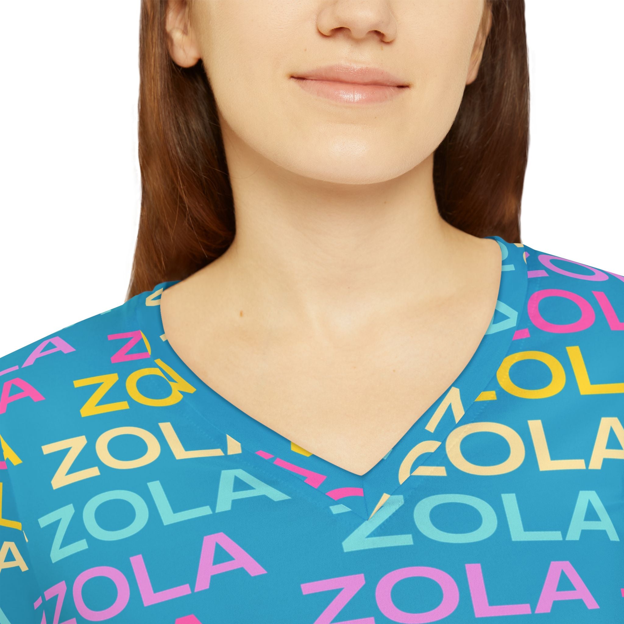 Zola Print Women's Long Sleeve V-Neck Shirt (Turquoise) SETEPENRA All Over Prints.