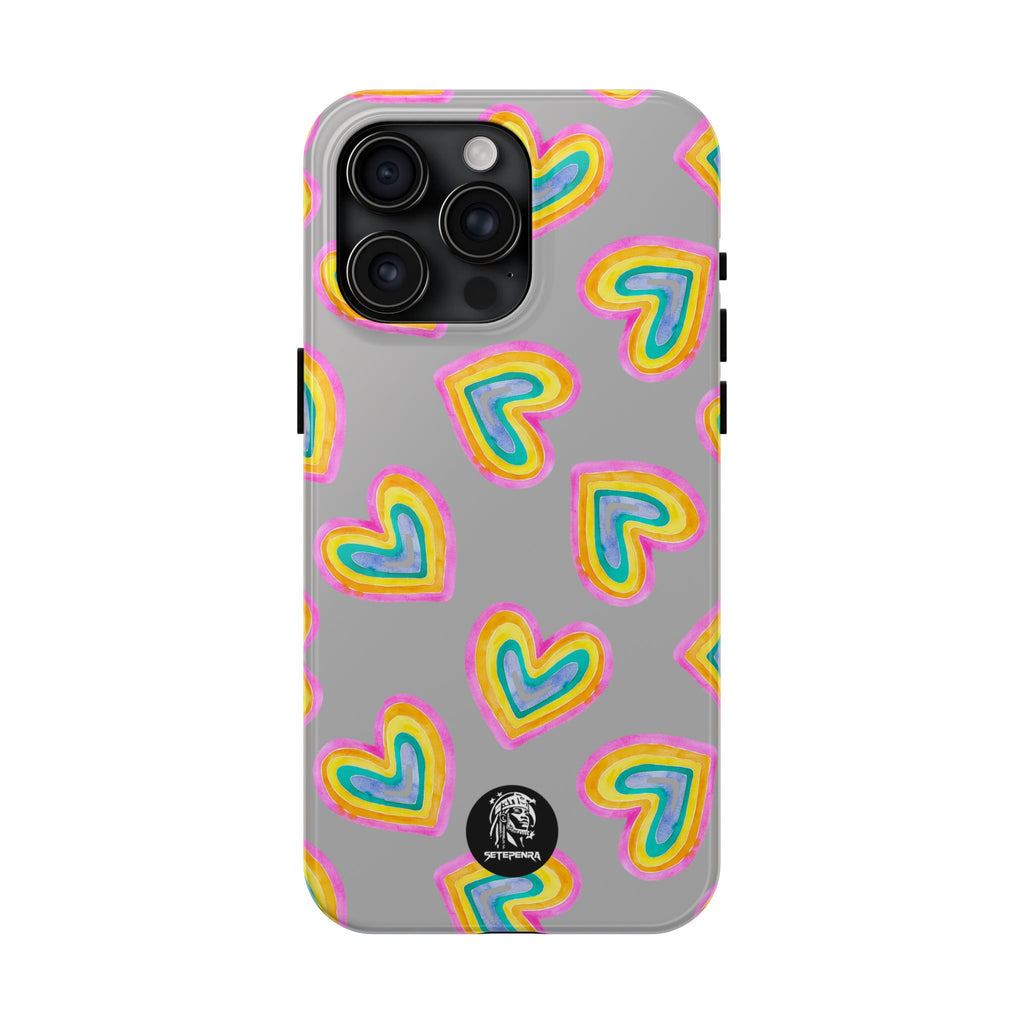 Rainbow Heart Tough Phone Case (For iPhone, Galaxy & More) - Light Grey SETEPENRA Phone Case.