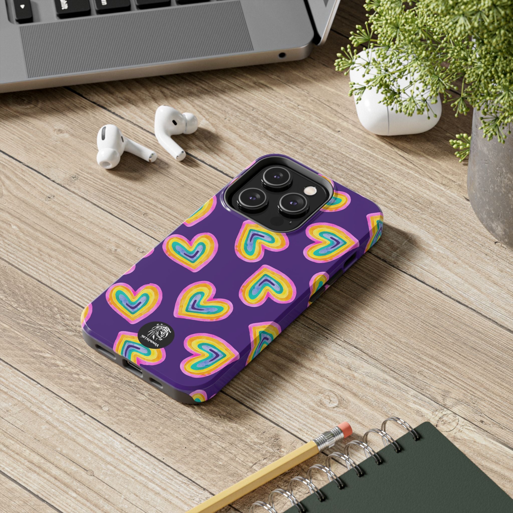 Rainbow Heart Tough Phone Case (For iPhone, Galaxy & More) - Purple