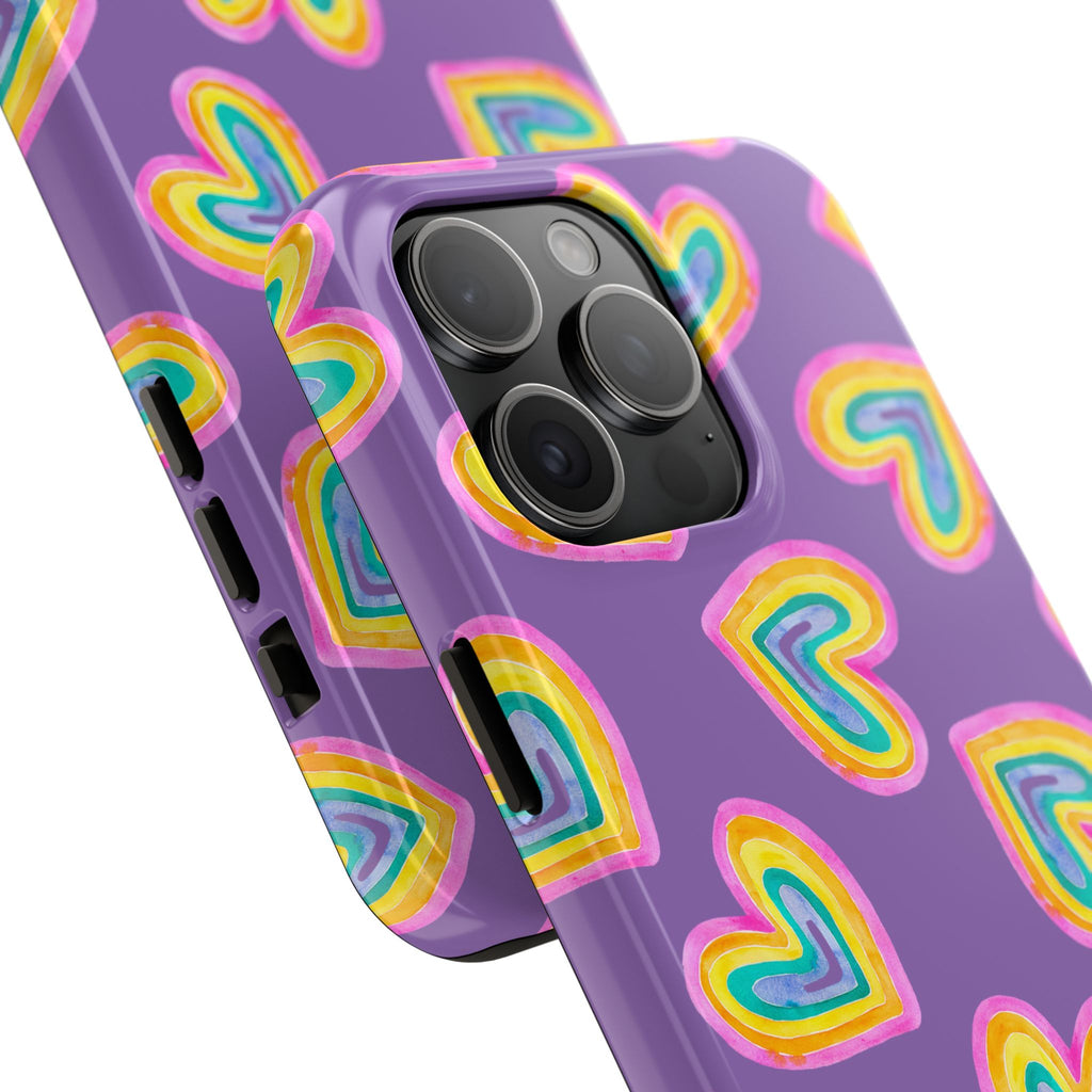 Rainbow Heart Tough Phone Case (For iPhone, Galaxy & More) - Light Purple