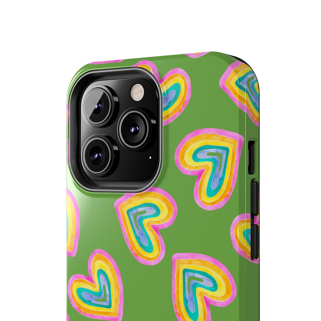 Rainbow Heart Tough Phone Case (For iPhone, Galaxy & More) - Green