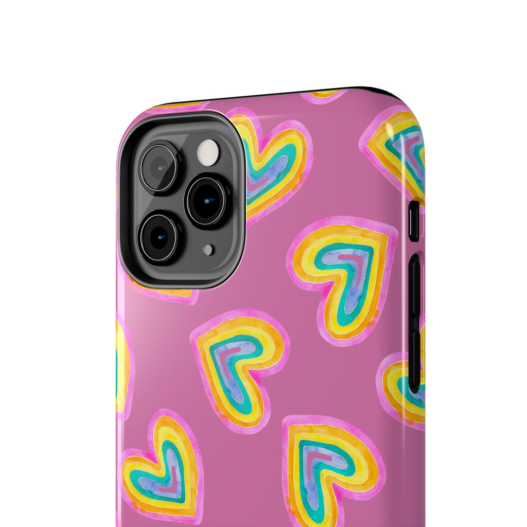 Rainbow Heart Tough Phone Case (For iPhone, Galaxy & More) - Light Pink