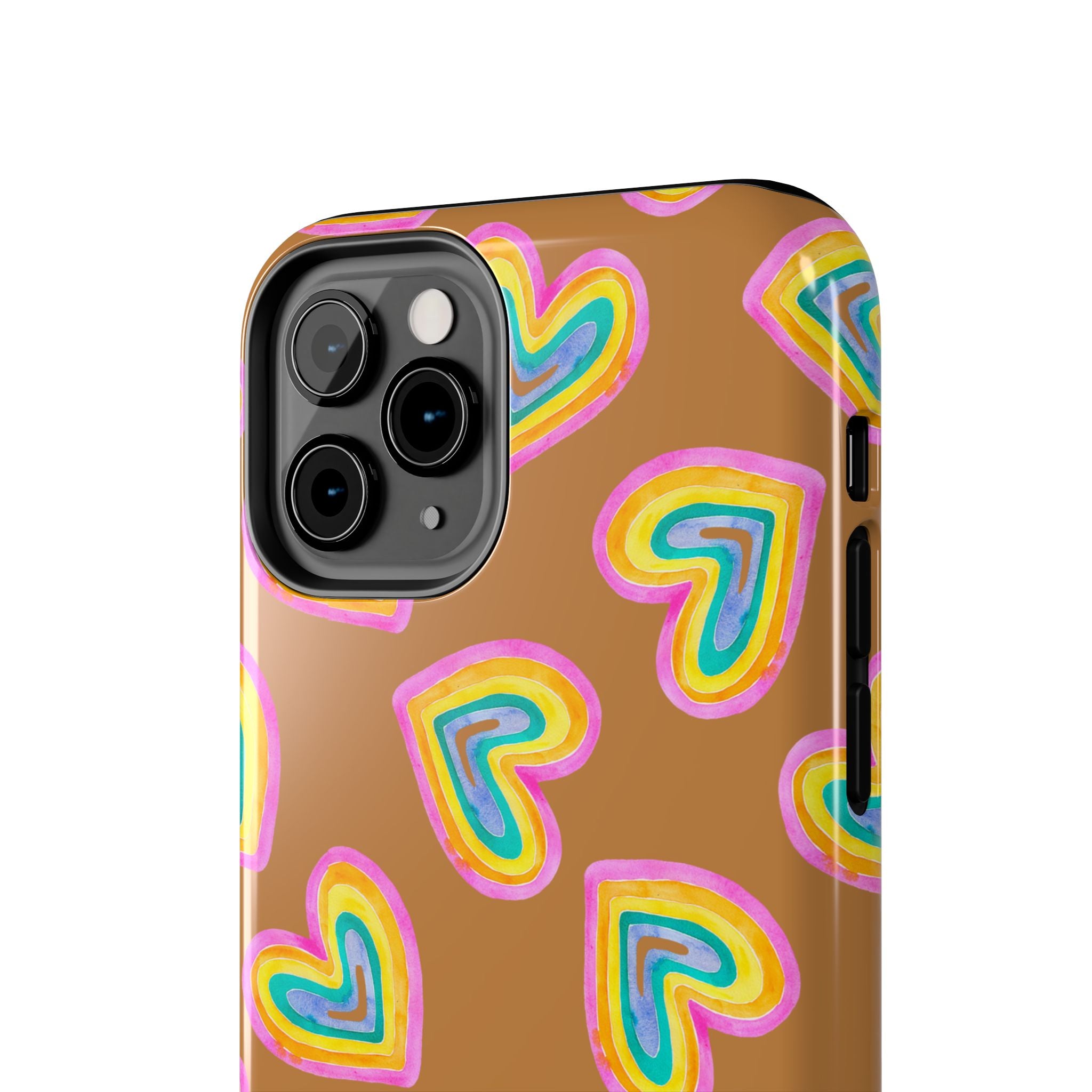 Rainbow Heart Tough Phone Case (For iPhone, Galaxy & More) - Light Brown