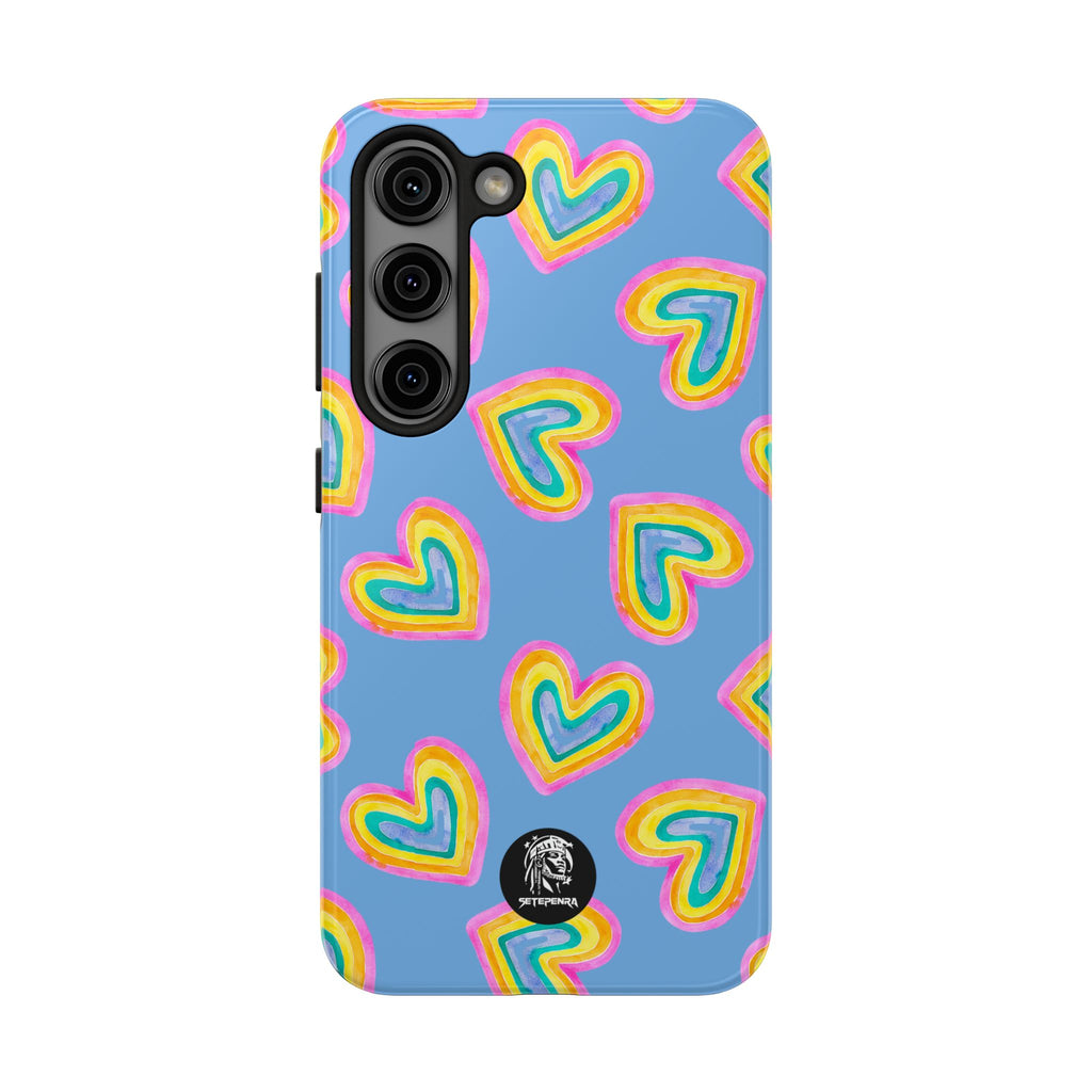 Rainbow Heart Tough Phone Case (For iPhone, Galaxy & More) - Light Blue