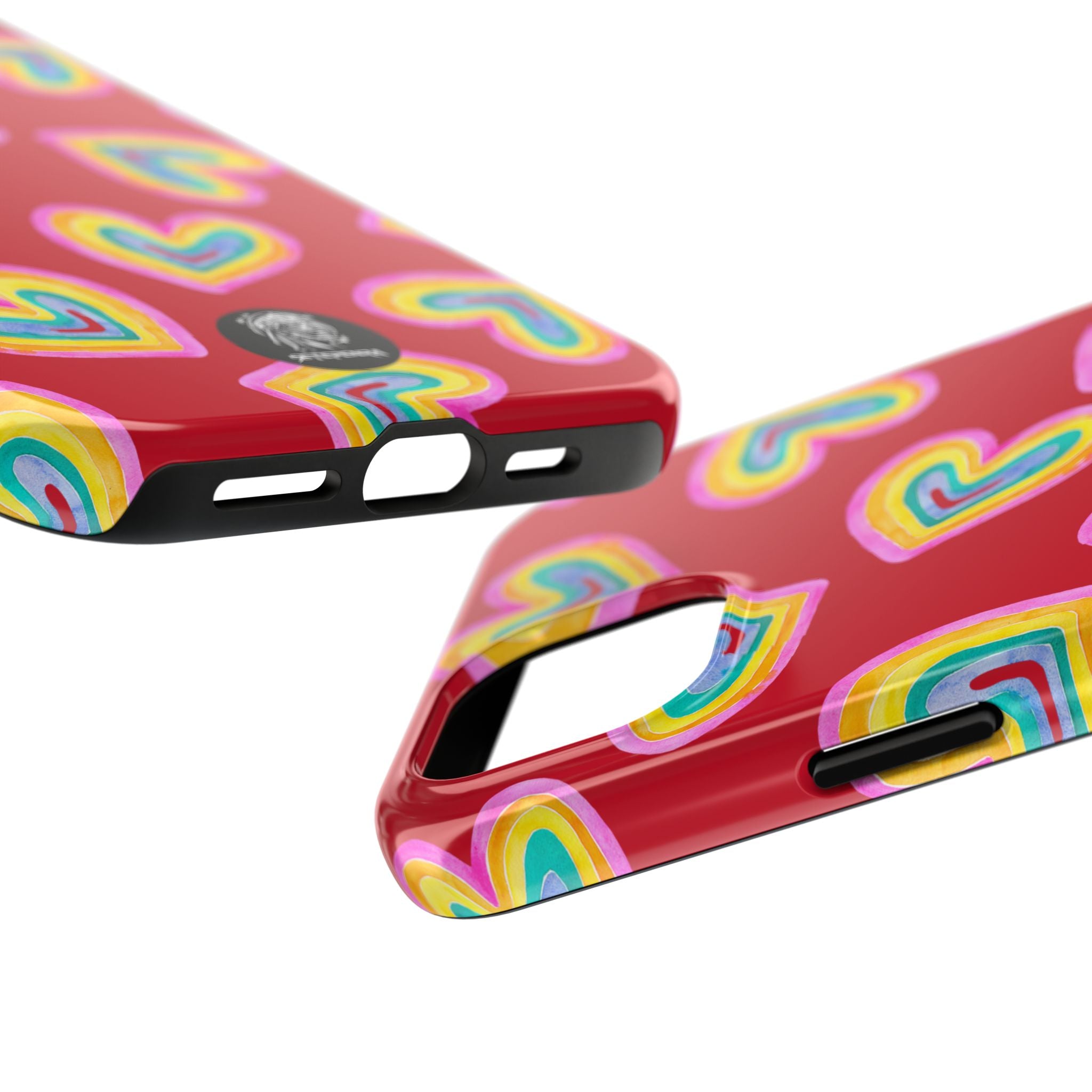 Rainbow Heart Tough Phone Case (For iPhone, Galaxy & More) - Dark Red