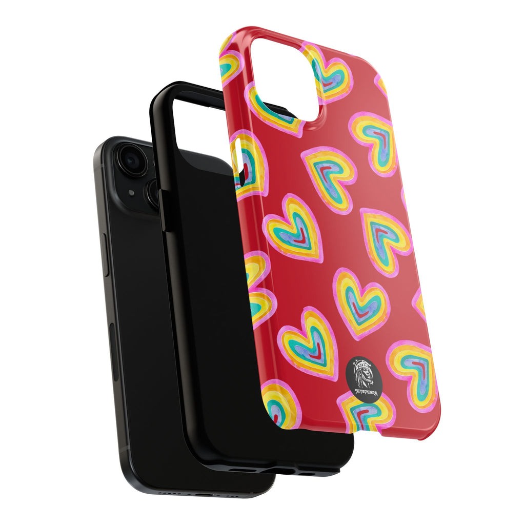 Rainbow Heart Tough Phone Case (For iPhone, Galaxy & More) - Dark Red