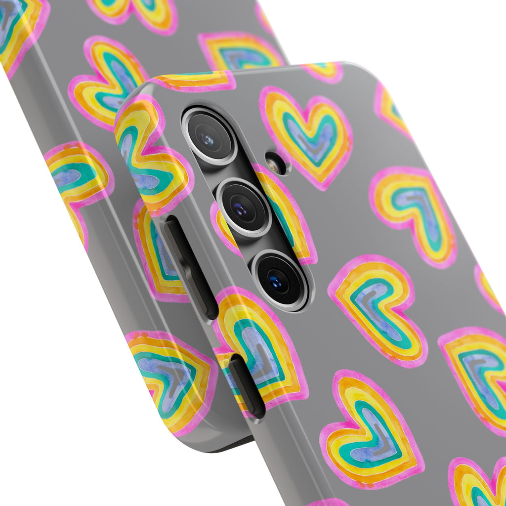 Rainbow Heart Tough Phone Case (For iPhone, Galaxy & More) - Grey
