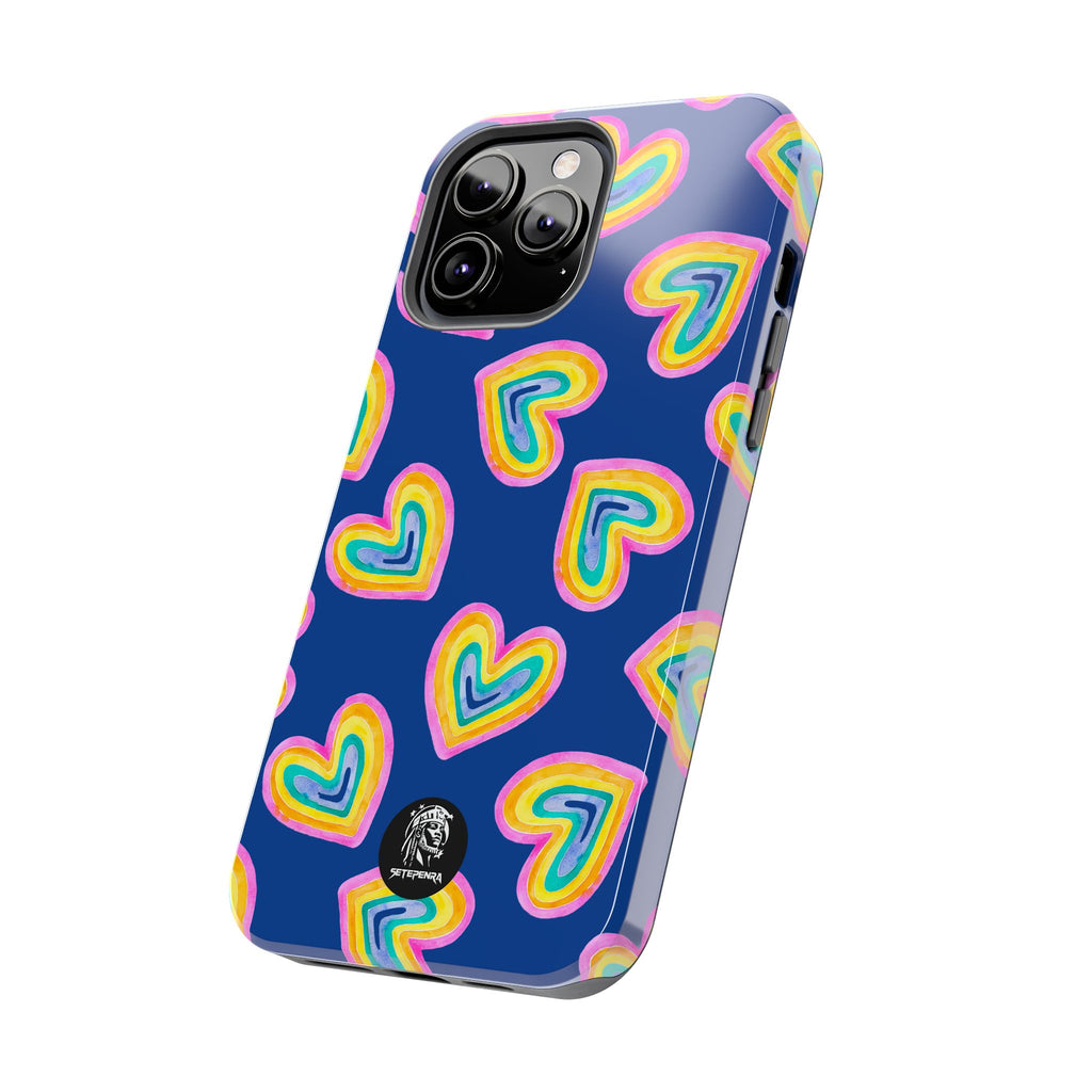 Rainbow Heart Tough Phone Case (For iPhone, Galaxy & More) - Dark Blue