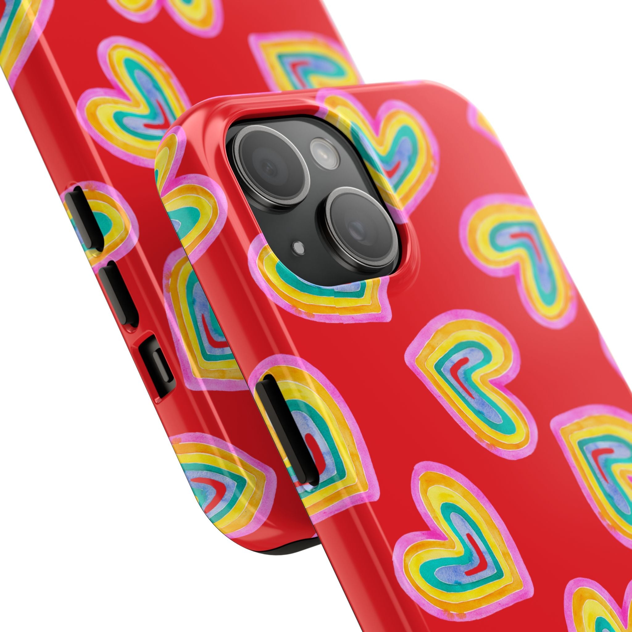 Rainbow Heart Tough Phone Case (For iPhone, Galaxy & More) - Red