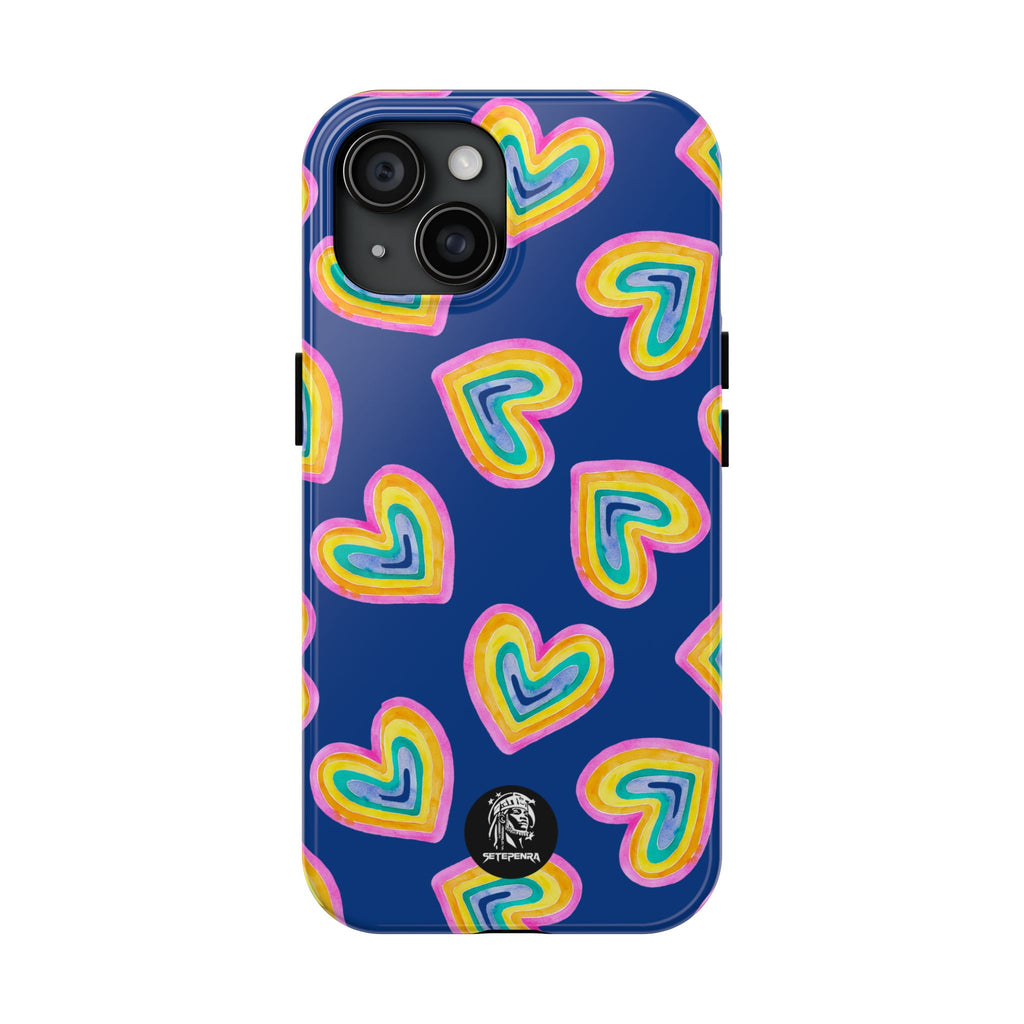 Rainbow Heart Tough Phone Case (For iPhone, Galaxy & More) - Dark Blue