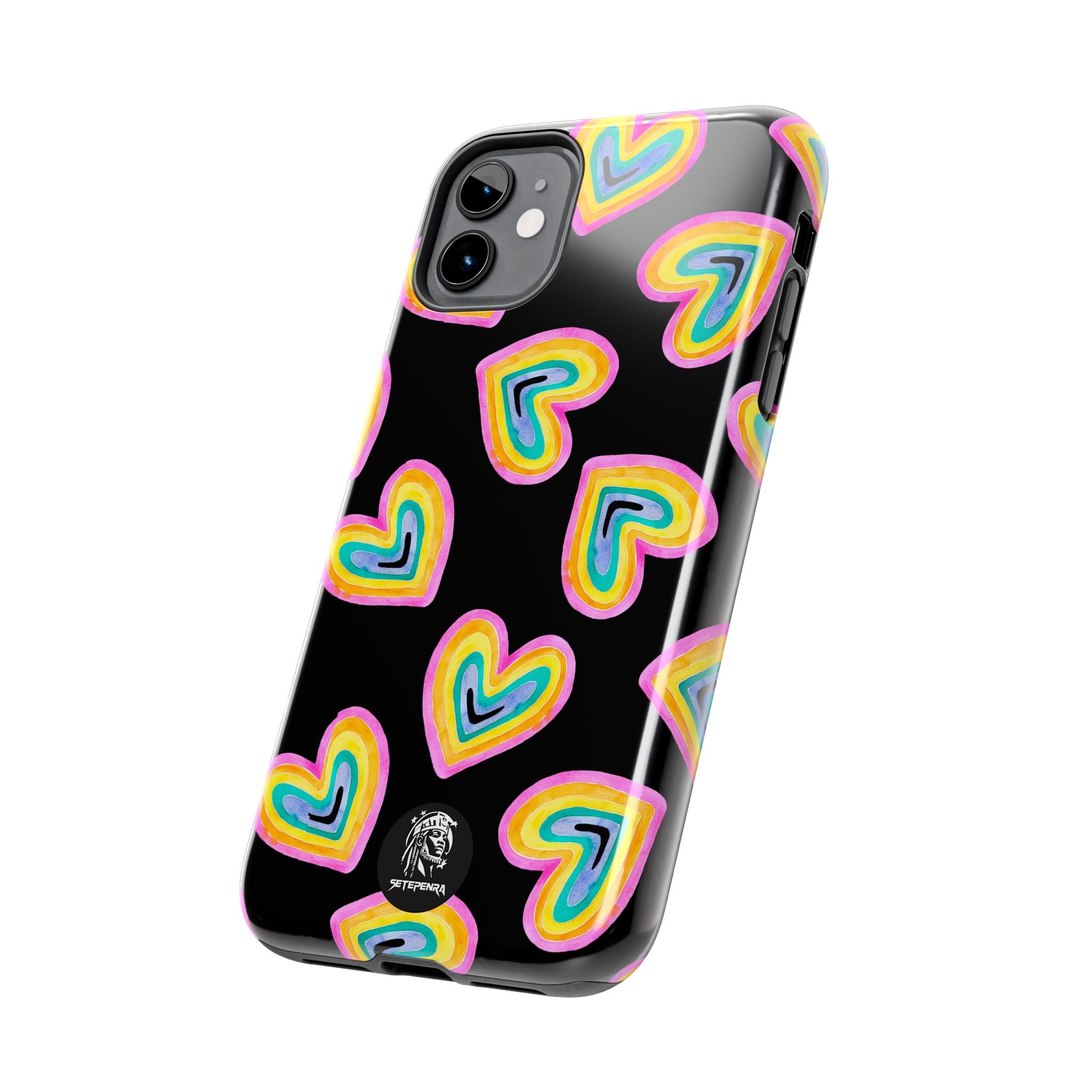 Rainbow Heart Tough Phone Case (For iPhone, Galaxy & More) - Black