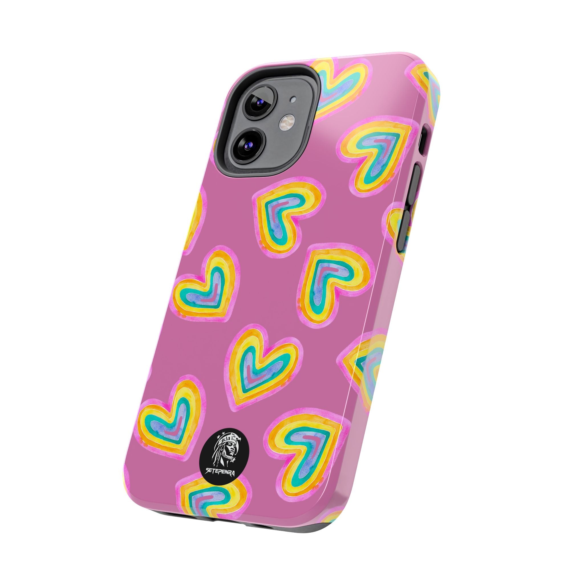 Rainbow Heart Tough Phone Case (For iPhone, Galaxy & More) - Light Pink
