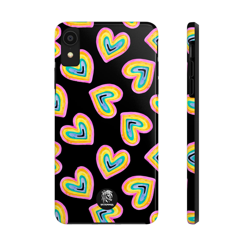 Rainbow Heart Tough Phone Case (For iPhone, Galaxy & More) - Black SETEPENRA Phone Case.