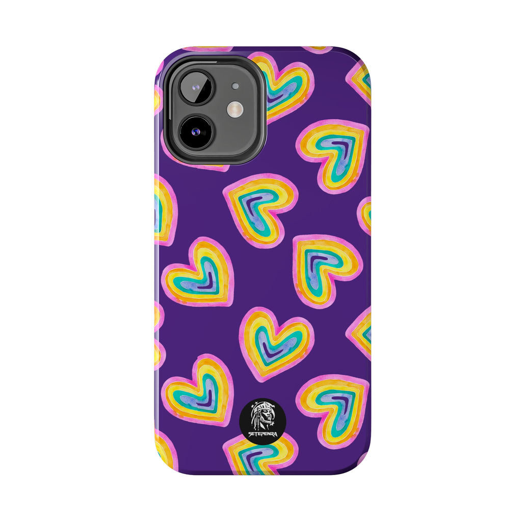 Rainbow Heart Tough Phone Case (For iPhone, Galaxy & More) - Purple