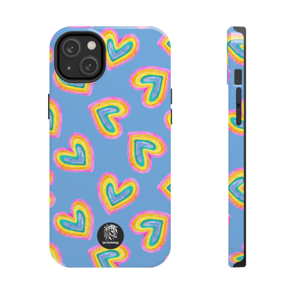 Rainbow Heart Tough Phone Case (For iPhone, Galaxy & More) - Light Blue