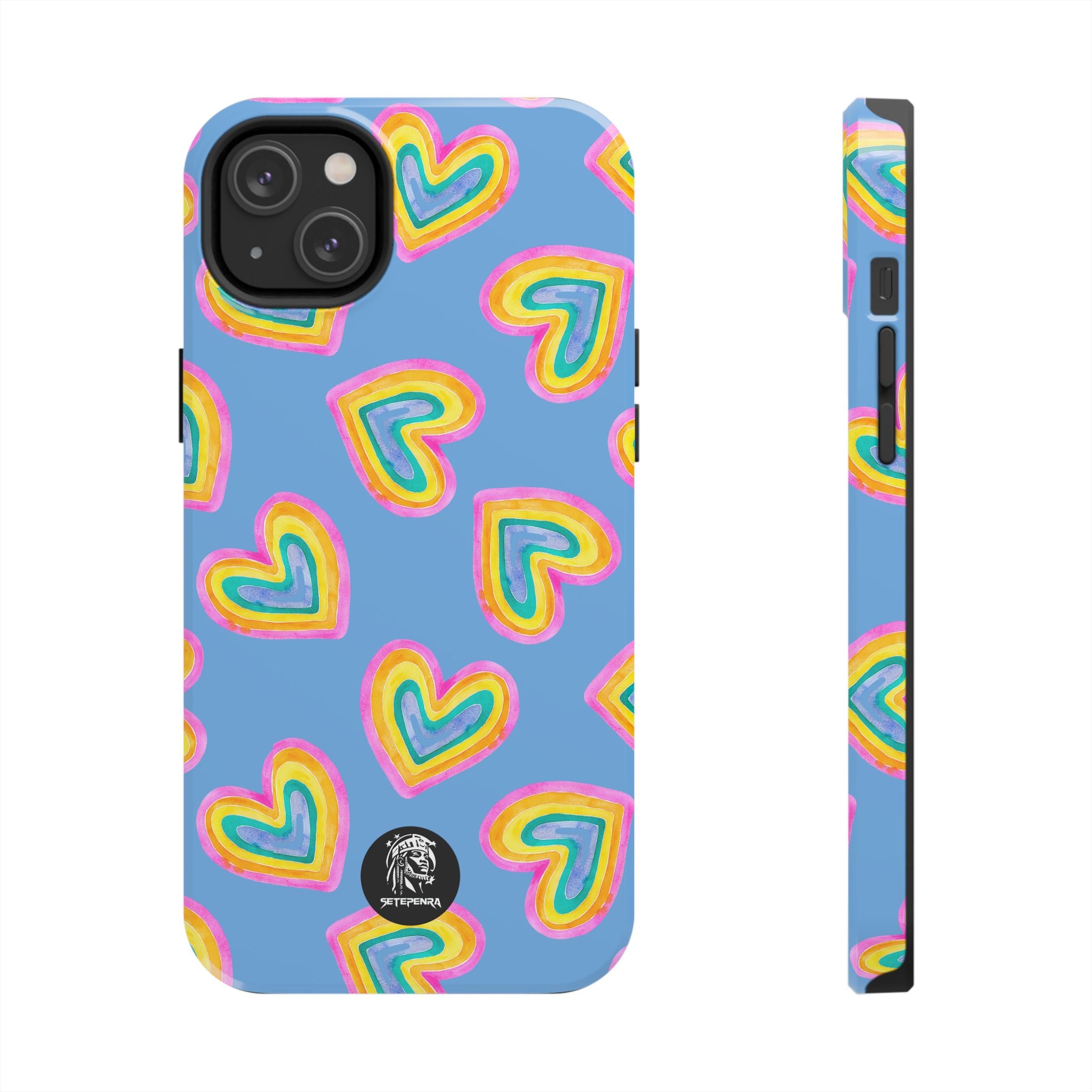 Rainbow Heart Tough Phone Case (For iPhone, Galaxy & More) - Light Blue