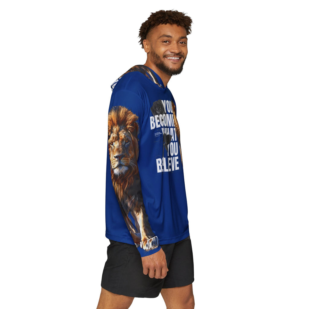 You Become What You Believe Men's Sports Warmup Hoodie (Dark Blue) SETEPENRA All Over Prints.