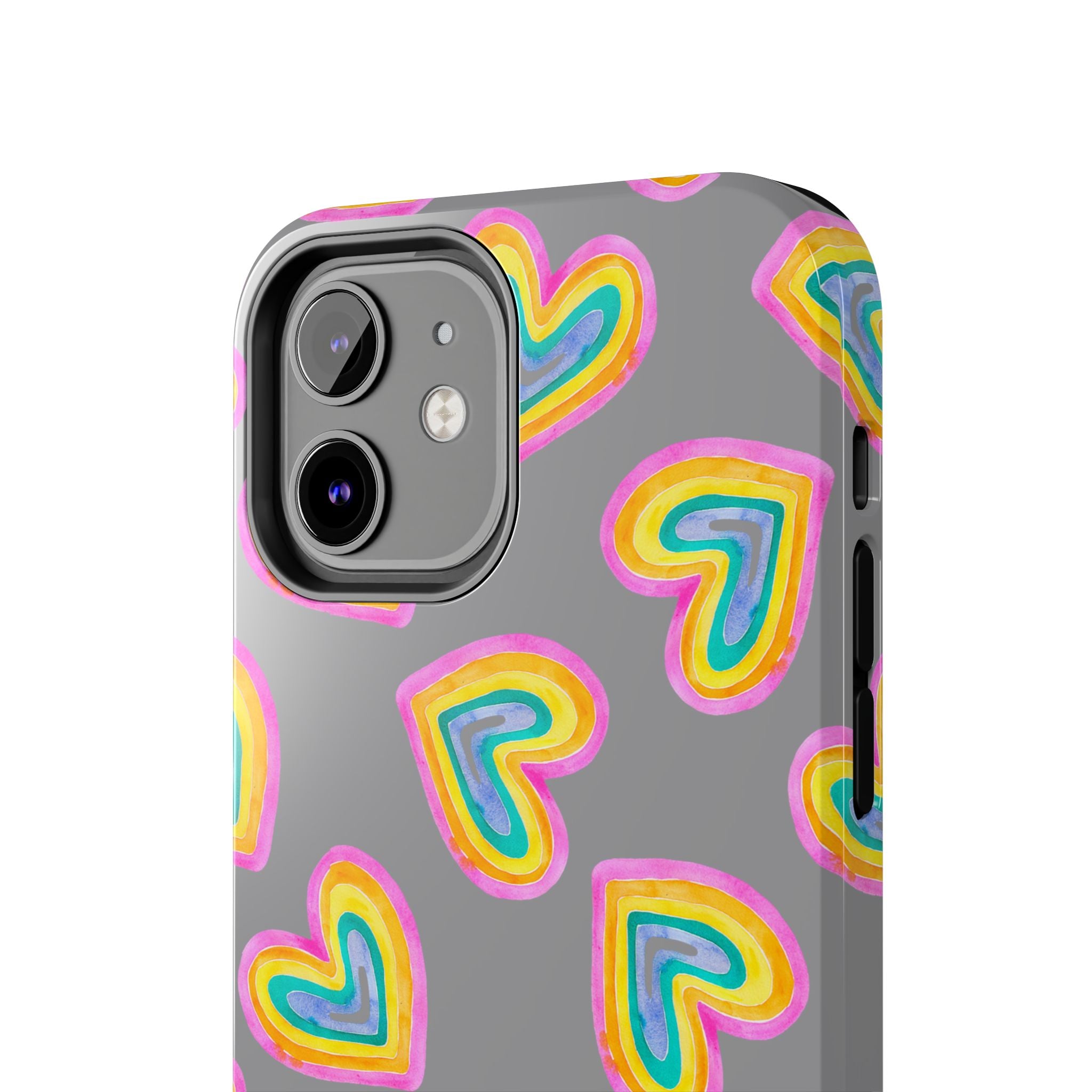 Rainbow Heart Tough Phone Case (For iPhone, Galaxy & More) - Grey